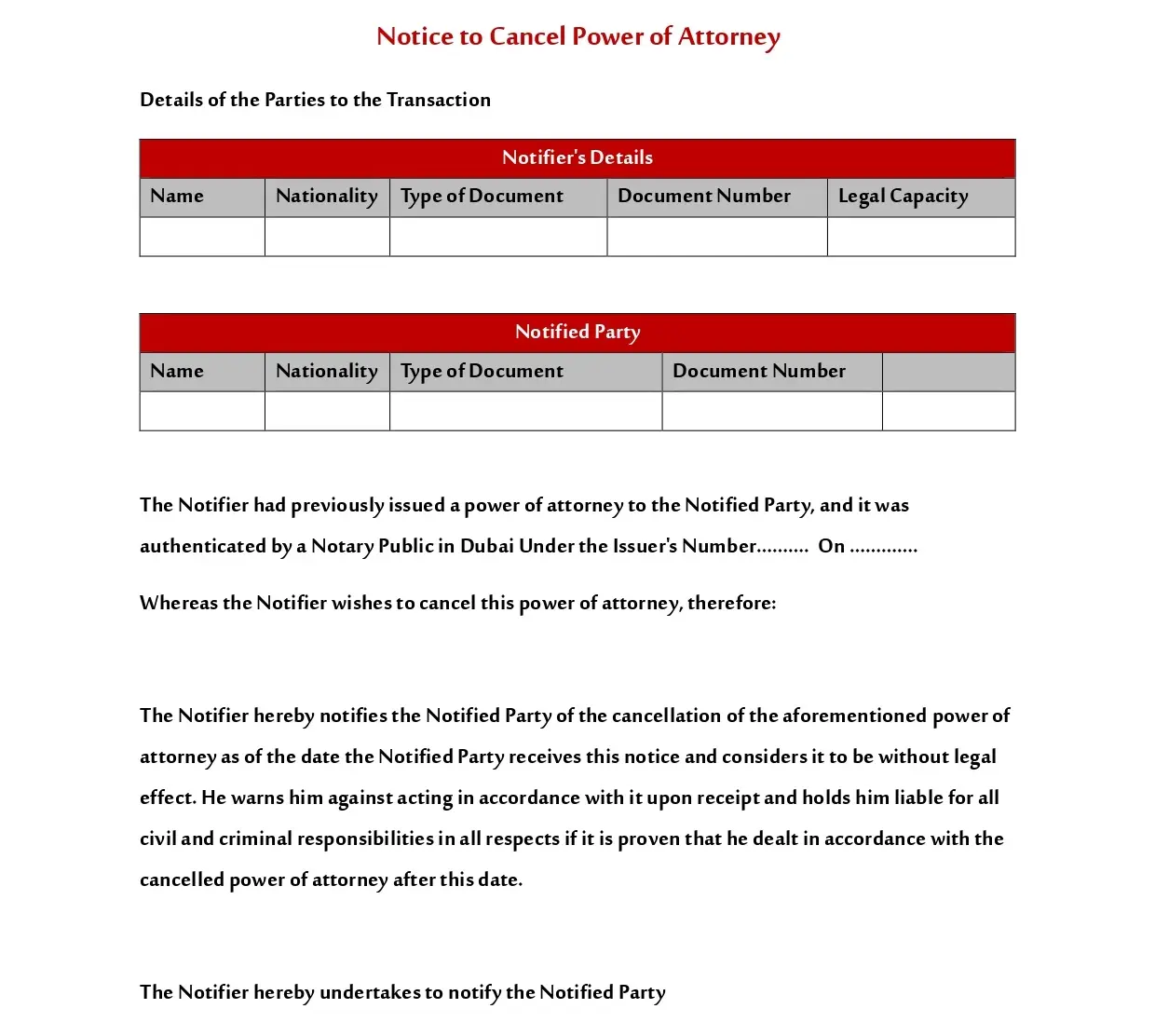 Legal Notice for Cancellation of Power of Attorney in Dubai UAE 3 Notice to Cancel Power of Attorney Sample