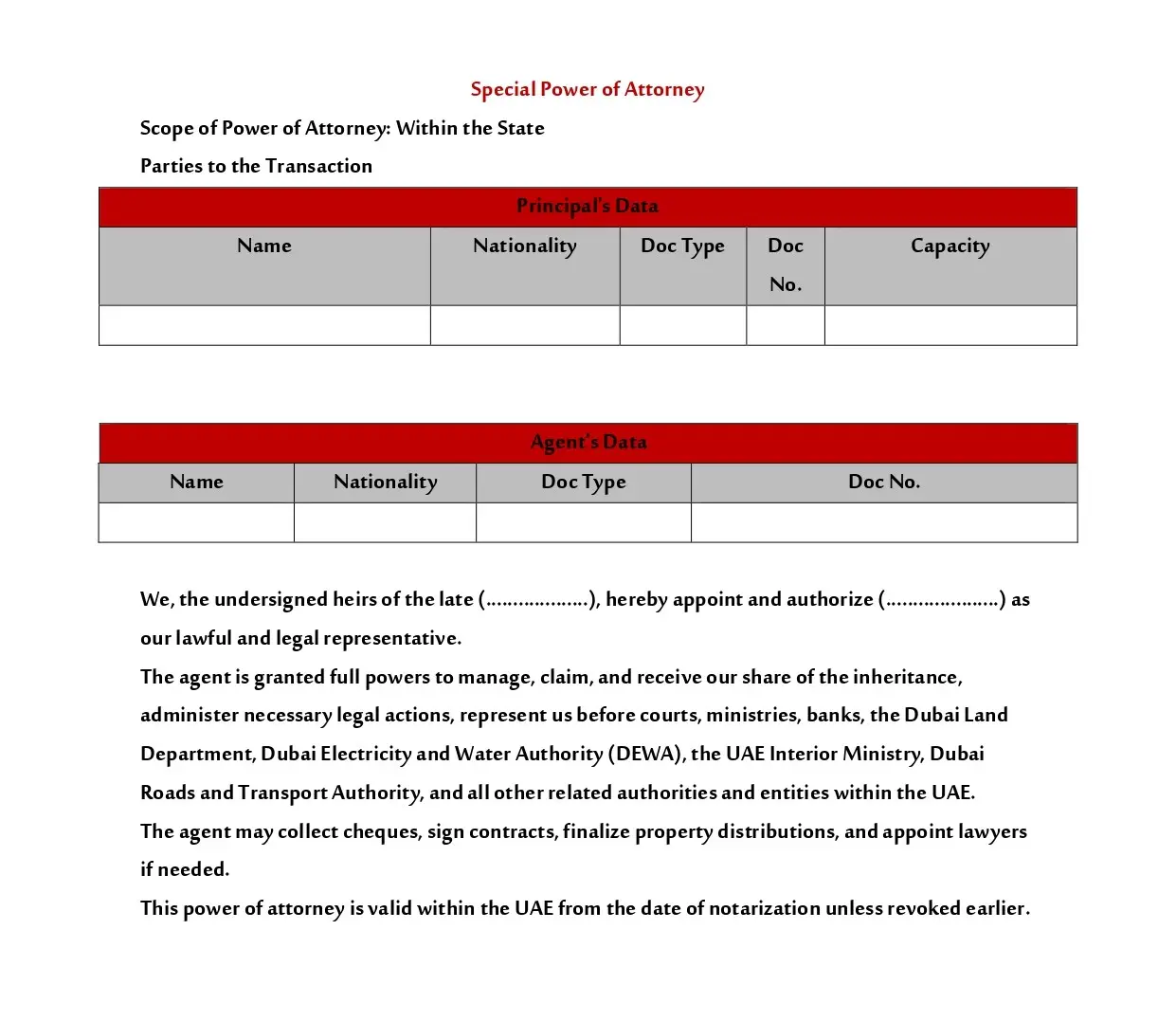 Power of Attorney Inheritance in the UAE 3 Power of Attorney Inheritance Sample