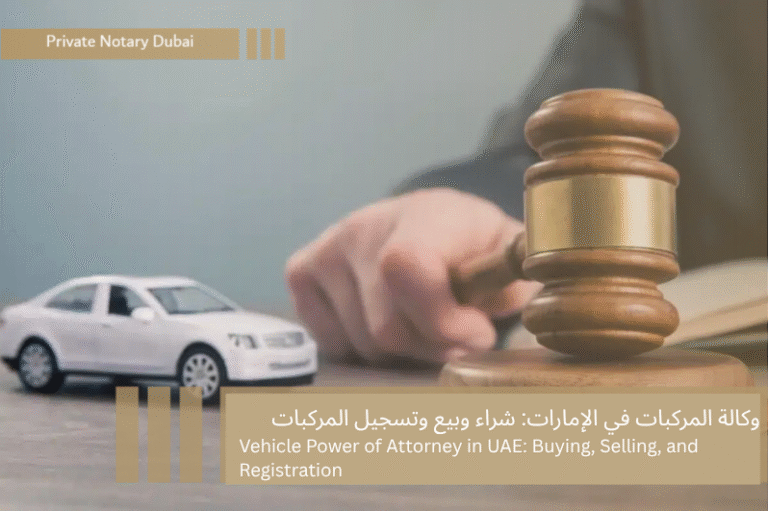 Vehicle Power of Attorney in UAE: gavel, car, and legal document